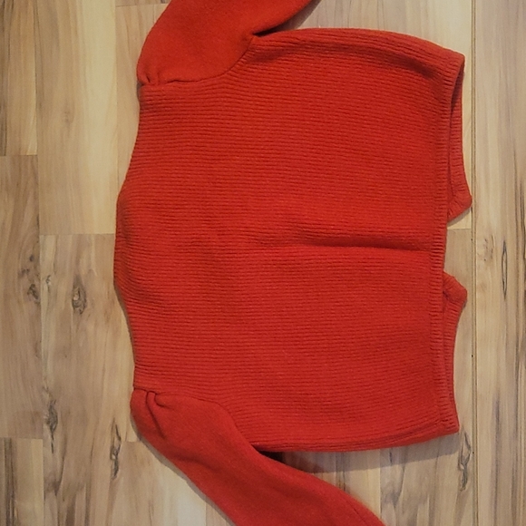 Vintage 80s Red Orange Ribbed Wool Knit Cropped Sweater XS - Picture 6 of 16